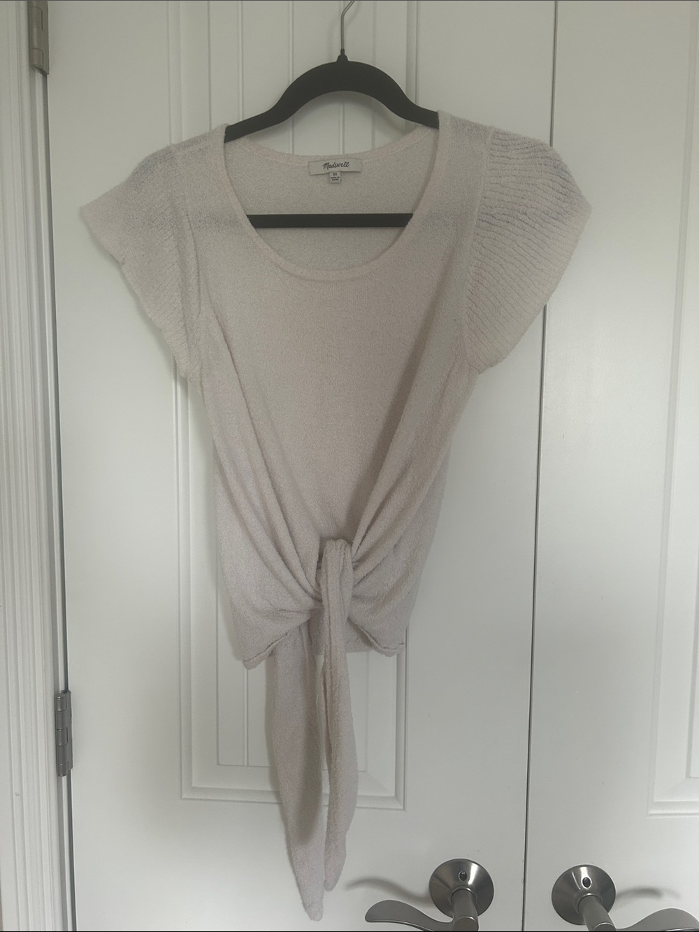 Madewell Cream Tie-Front Short Sleeve Crop Top